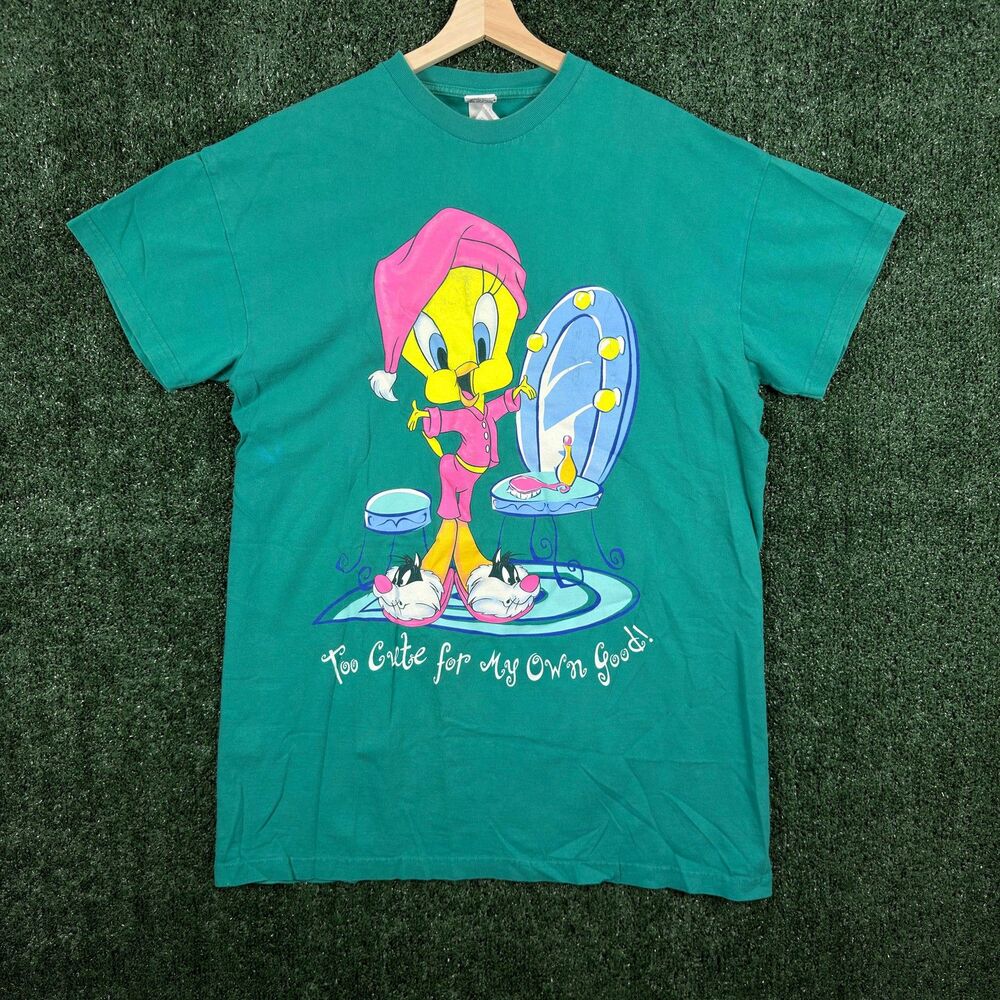 Looney Tunes Tweety Bird T Shirt Vintage 1998 Womens One Size Green Graphic Gown